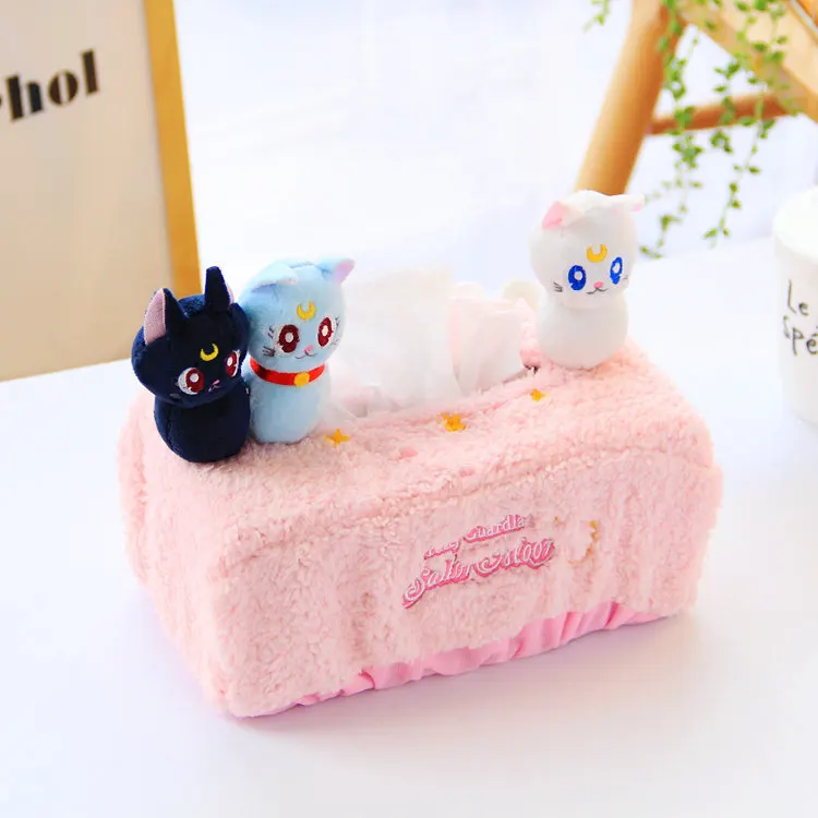 

Creative Anime Sailor Moon Luna Cat Moon Plush Pink Cartoon Car Bathroom Living Room Napkin Holder Paper Storage Tissue Sets New