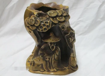 

Collectible bronze S2277 Chinese Copper bronze pine tree under the fisherman pencil vase brush holder