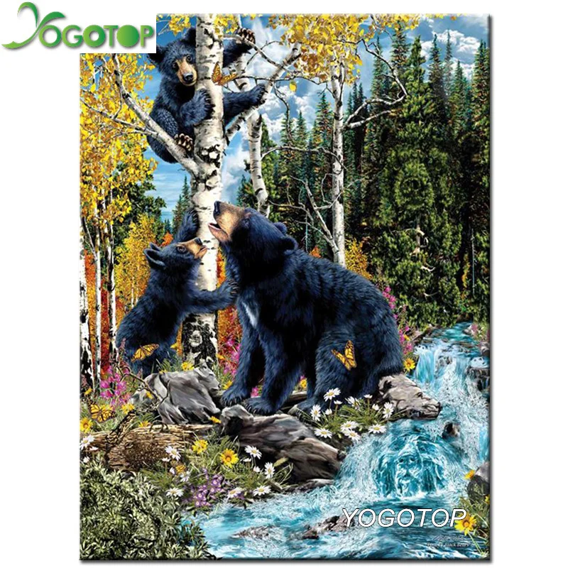 

YOGOTOP Diamond Embroidery stream black bear Diy Diamond Painting Cross Stitch Mosaic Crafts 5D Diamond Pattern Needlework CV031