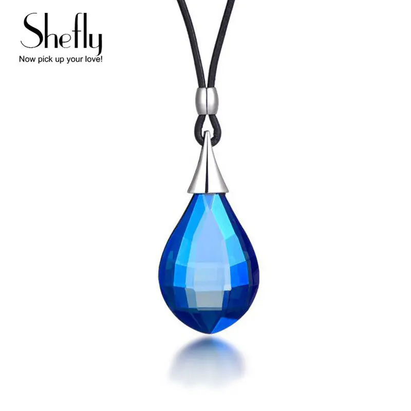 Ангел слез кристалл кулон ожерелье для женщин большой размер Капля воды из синего цвета Pendentif Cadeau Романтика XL07718
