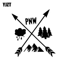 YJZT 13CM * 14.1 CENTÍMETROS PNW Montanha Gráfico Setas C10-02247 Pacific Northwest Etiqueta Do Carro Decalque do Vinil Árvore de Prata Preto