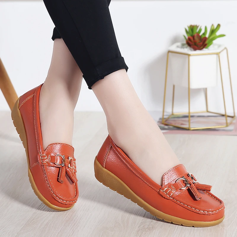 

Shoes Woman Spring Autumn Leather Flats Women Mother shoes Slip On Women's Loafers Female Moccasins Shoe Large Size 35-41
