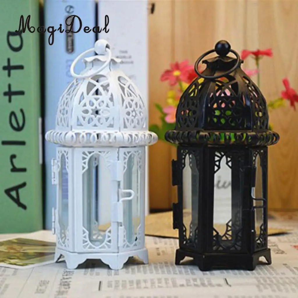 Wrought Iron Glass Wind Light Candle Holder Hanging Lantern Great for Patio Indoor outdoors Events Wedding Party