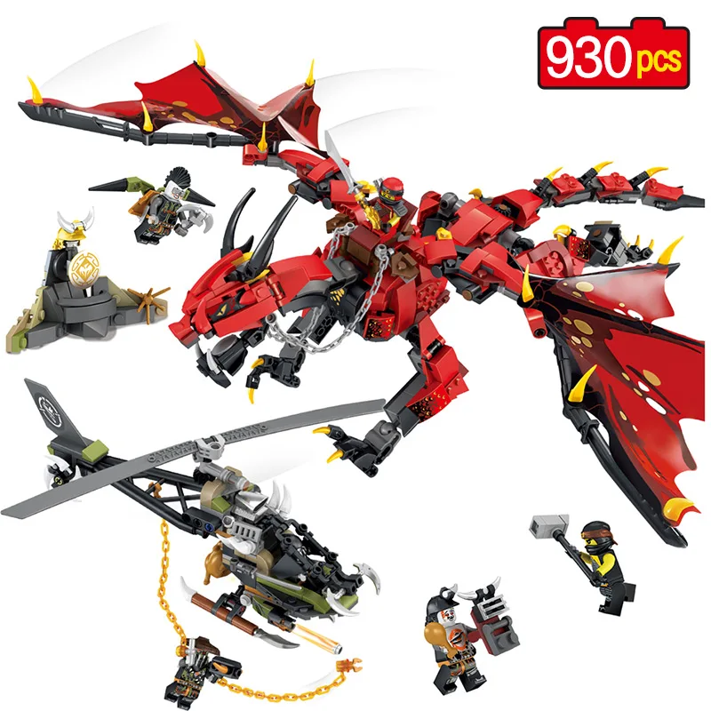 

Movies Flame Spys God RED Dragon Helicopter Building Blocks Compatible legoed Ninjago Knights Figures Arms Bricks Toys For Boys
