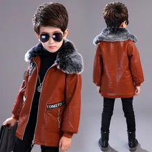 

2018 New Boys fur Coats Autumn Winter Fashion Children's Plus Velvet Warming PU thick Leather Jacket For 3 5 6 8 10 12Y Kids