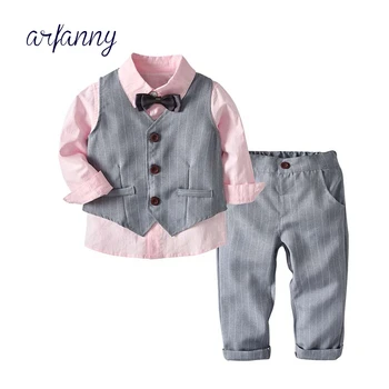 

Kids Boys Clothes Sets 2019 Spring Pink Shirt+Vest+Pants Children Gentleman Bow Tie Boy Suit 3PCS Kid Outfit1 2 3 4 5 6Year Baby
