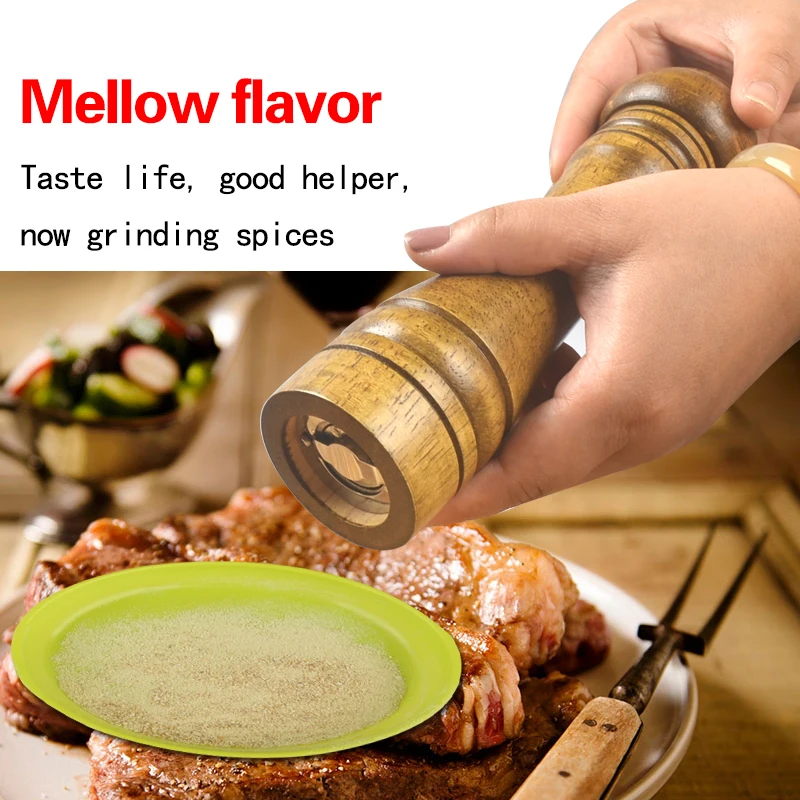 Salt and Pepper Grinder Rubber Wooden Pepper Grinder Mill Durable Adjustable Knob for Spices Shaker Tools