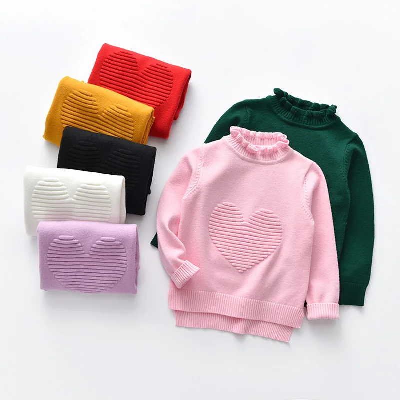 Одежда для маленьких девочек; осенний Детский свитер для девочек; свитер с высоким воротником; Однотонный свитер; детская одежда для девочек; вязаный свитер