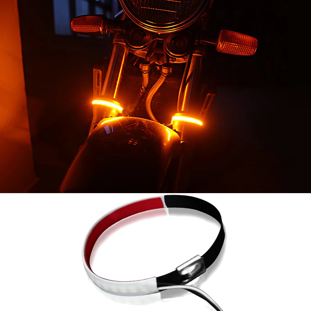 

Universal LED Motorcycle Turn Signal Light Shock Absorber Flexible Strip Light 12V For Honda Harley Davidson Yamaha Suzuki