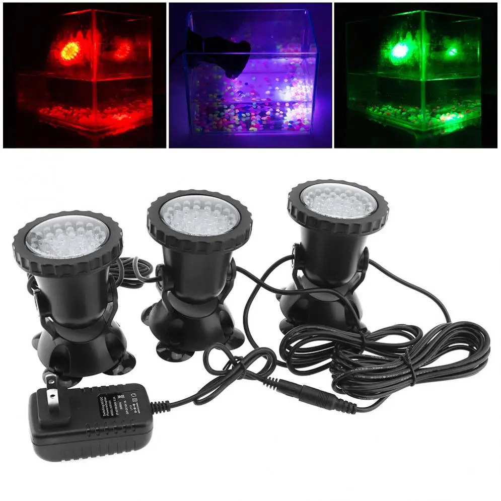 

Garden Fountain Fish Tank Pool Pond Waterproof 7 Colors Changing 12V 36 LED Spotlight Lamp
