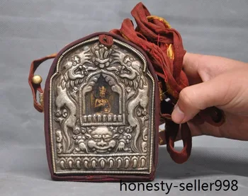

Christmas 28"Tibet Buddhism silver dragon Amitayus buddha Statue Fokan Shrine Wall hanging Halloween