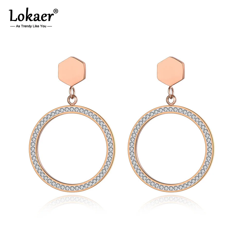 

Lokaer Trendy Rose Gold Color Round Circle Shiny CZ Crystal Stud Earrings For Women Hyperbole Office Earrings Jewelry E19080
