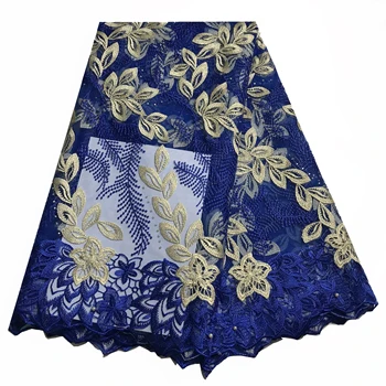 

French Net Laces Fabric Swiss Voile Lace In Switzerland Embroidered Tulle Royal Blue Wedding Dress KRL-67922