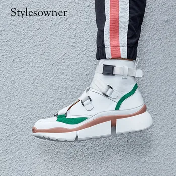

Stylesowner New Trends Hot Design Platform Sneakers Casual Shoes cow Leather Thick Bottom Autumn Winter Sneakers Shoes Buckle