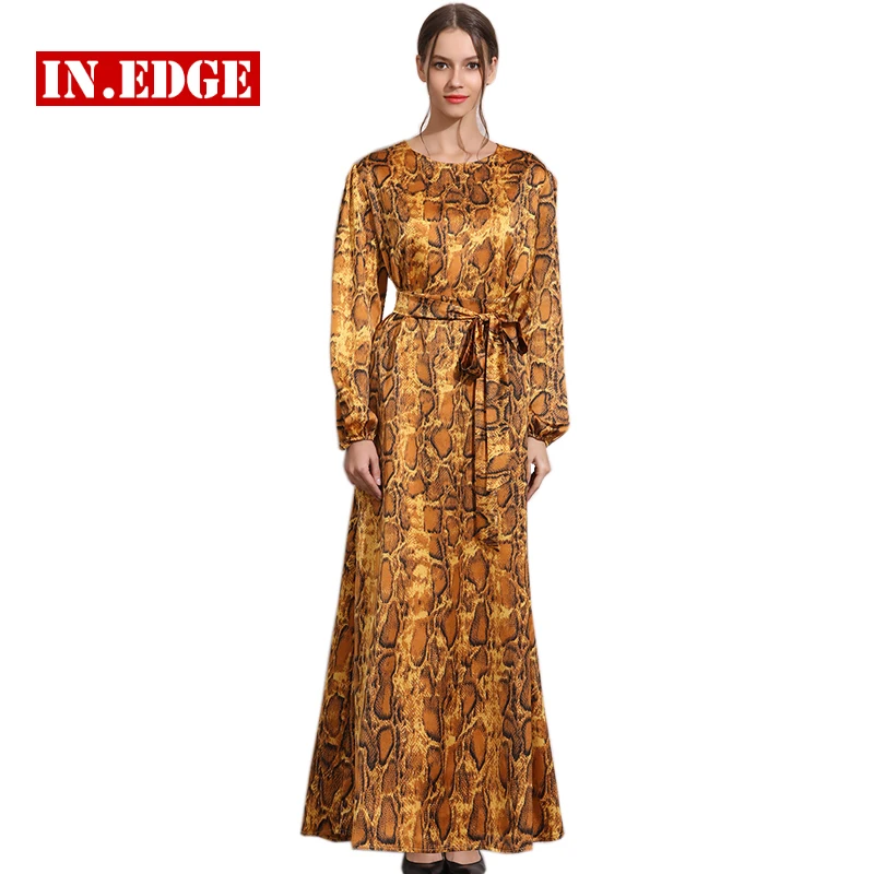 

Elegant Animal Snake Print Maxi Dresses Women Party Evening Club Long Dress Loose Robe Femme Luxury Boho Vestidos Big Size Belt