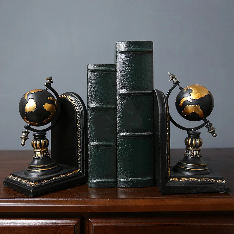 

American Globe Bookend Resin Figurines Retro Globe Book Stand Model Miniature Ornaments Creative Handicrafts Household Decor
