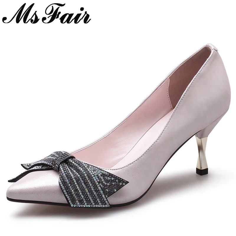 

MSFAIR Shallow Crystal Pumps Shoes Woman High Heels Women Shoes Fashion Butterfly Knot Sapato Feminino Women Stiletto heel Shoes