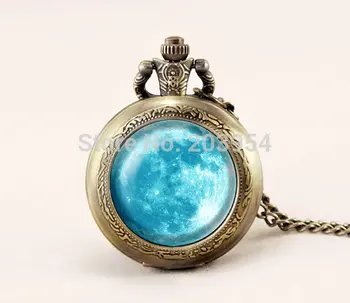 

Moon vintage steampunk style pendant 12pcs/lot Pocket Watches Necklace, full moon locket necklace, Space Galaxy Moon for wedding