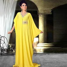 Bright Yellow Indian font b Evening b font font b Dress b font V Neck Long