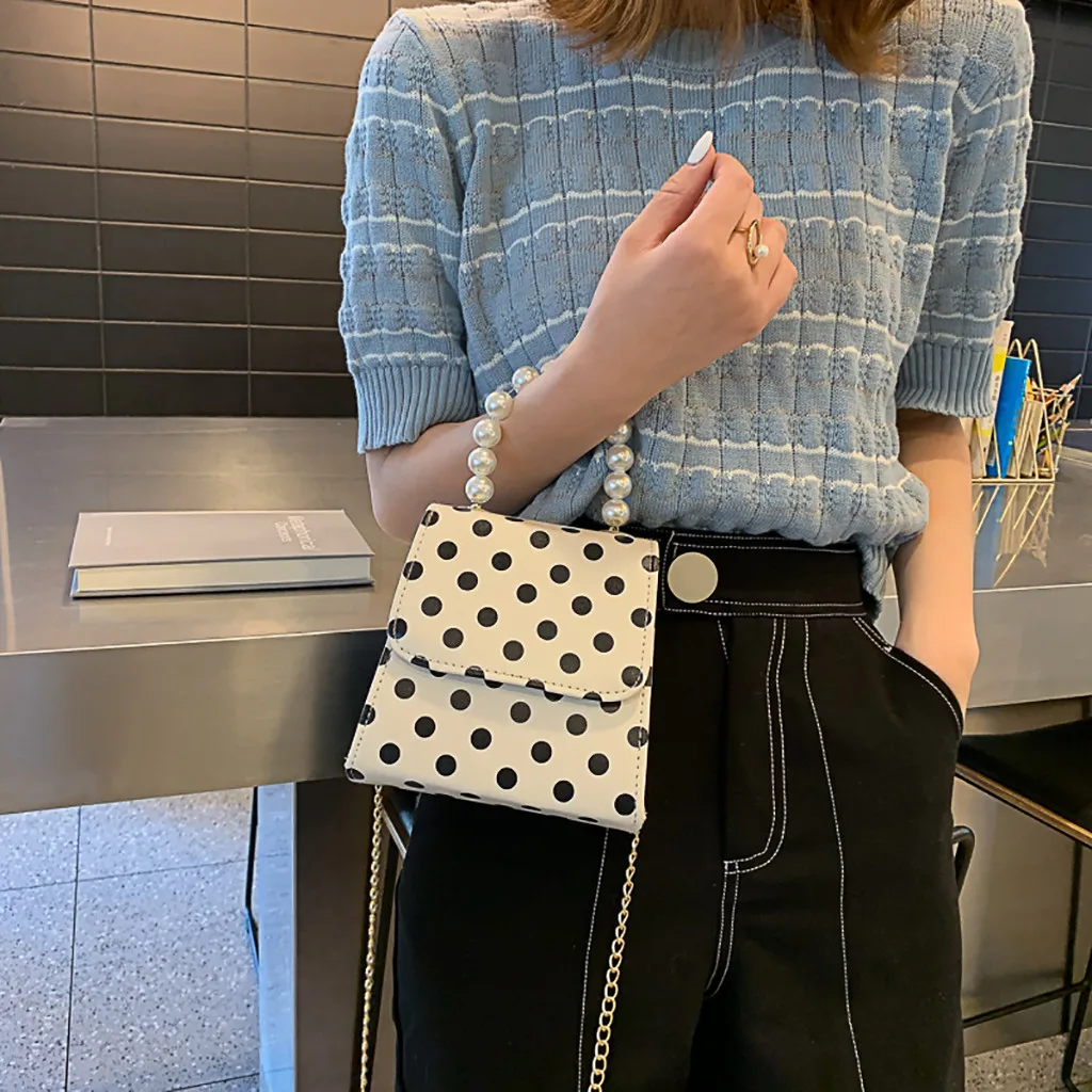 

Women Joker Crossbody Bags Fashion One-Shoulder Small Square Tote Messenger Bags Women Polka Dot Pearl Pouch Shoulder Bags #38