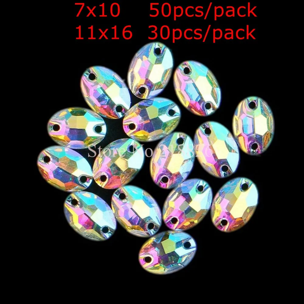 DIY Crystal AB Resin Oval Sewing On Rhinestones Flatback Sew Ellipse Crystals With Two Holes For Wedding Dress Crafts | Дом и сад