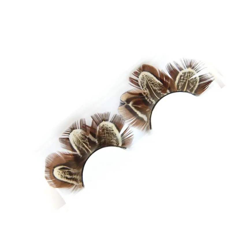 

Colored Feather False Eyelashes Masquerade Stage Art Show Brown Makeup Fake Eyelashes Pure Handmade Cotton Stalk Soft Lashes