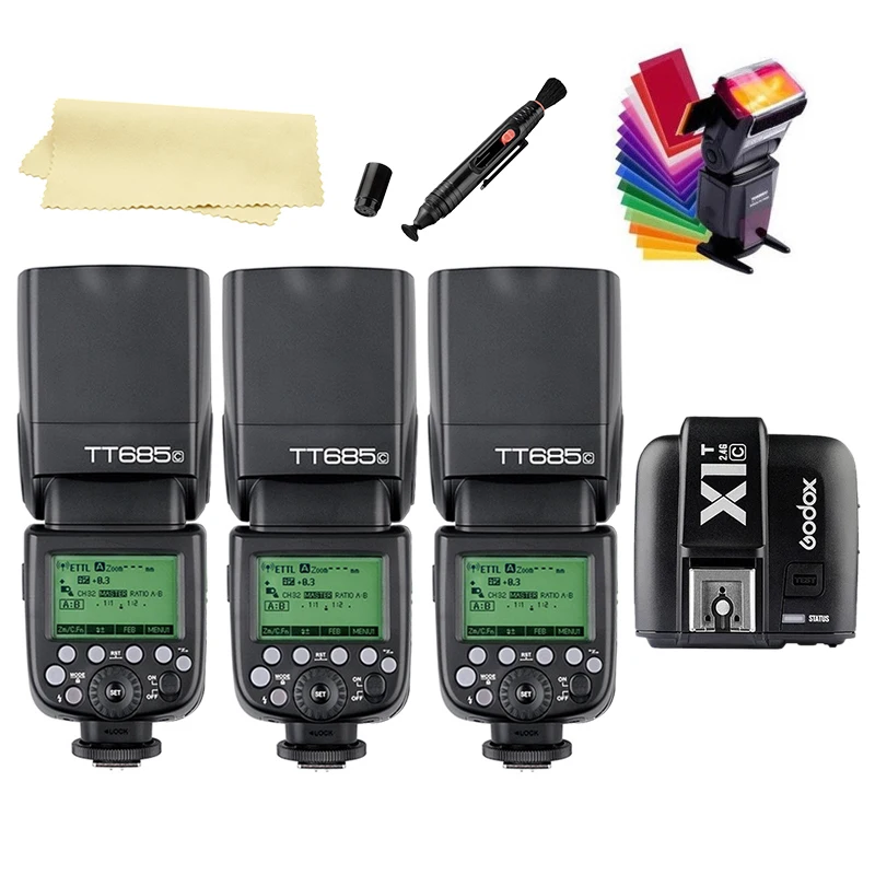 

3 x Godox TT685C 2.4G HSS E-TTL GN60 Wireless Flash w/ X1C TTL Trigger for Canon EOS + SUPON FREE GIFTS KIT