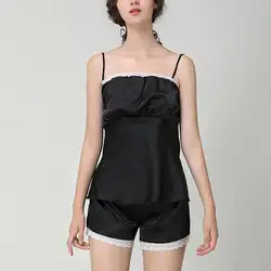 Женские пижамные комплекты, атласный комплект сексуальной пижамы нижнее белье, сексуальный комплект из двух предметов, женские пижамы