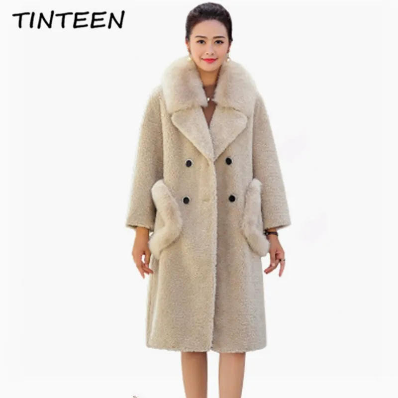 TINTEEN Новый 2018 натуральный мех пальто Для женщин ягненка лайнер длиной 100%