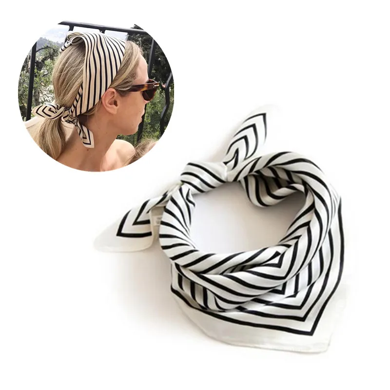 

LEAYH 55cm Small Imitation Silk Scarf Female Striped Square Scarves Stewardess Bank Career Apparel Accessories Women Headkerchei