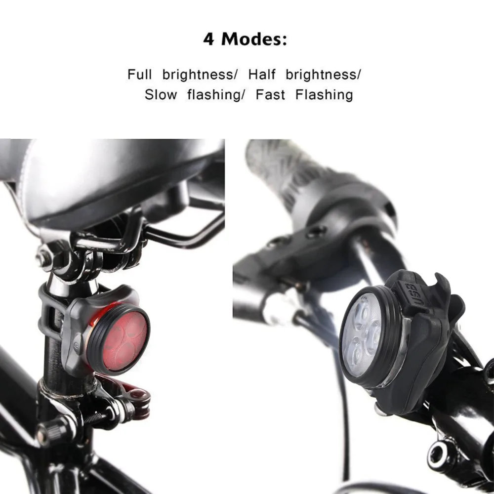 

USB Rechargeable Bright 3LED Bike Lights Headlight Taillight Single Piece or Combinations Optional