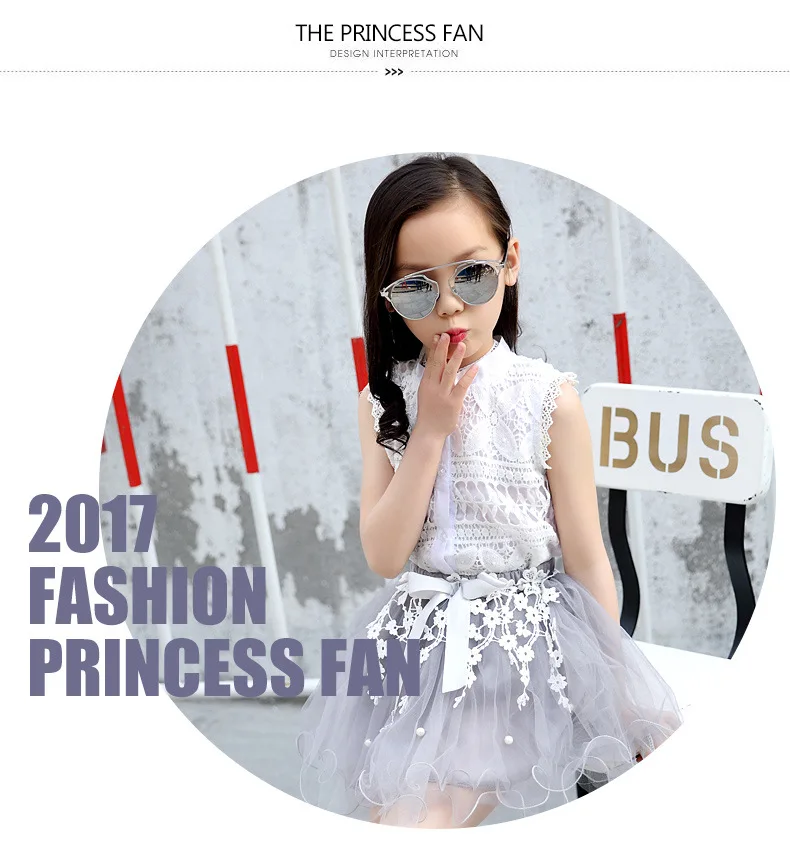 Summer Children Clothing Set For Teen Girls Clothes Outfits 2019 Fashion Lace Tops Flower Tule Skirt 2Pcs Comfortable Kids Suit (3)