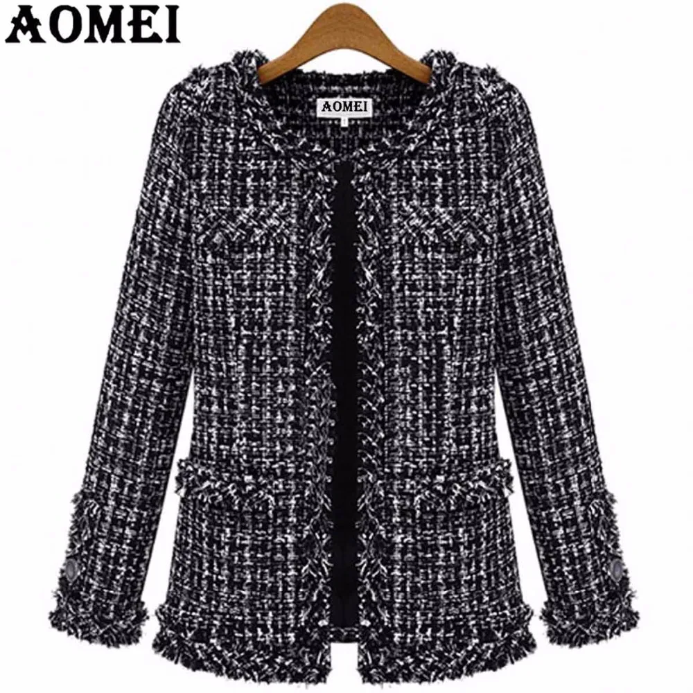

Women Spring Wool Coats Black White Plaid Casual Jackets Fashion Office Lady Wear Long Sleeve Casual Tops Outerwear Clothing