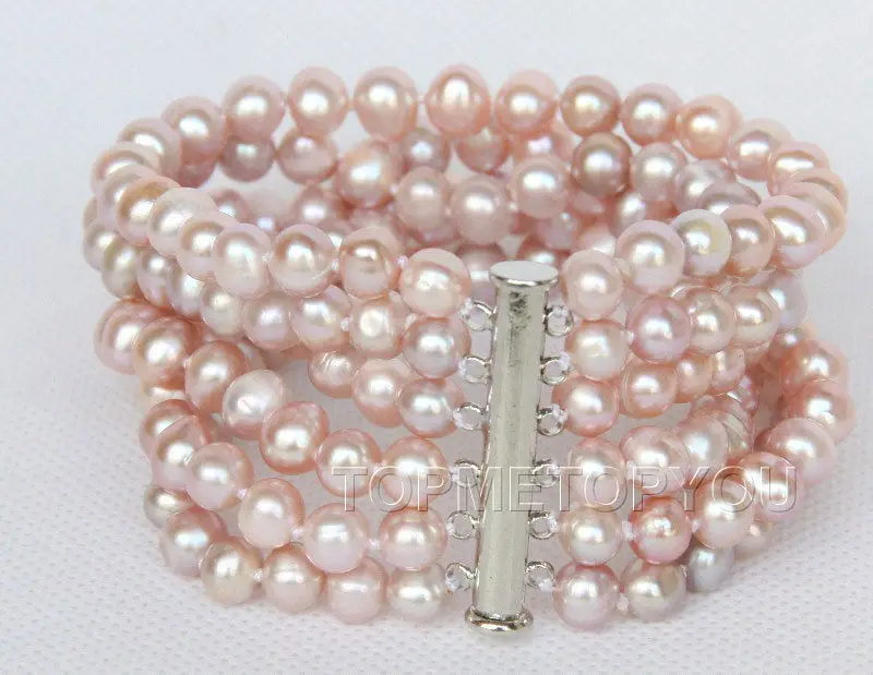 

Wholesale price 16new ^^^^^^^Genuine 6row 8" 7mm purple pearls bracelet magnet clasp E2647