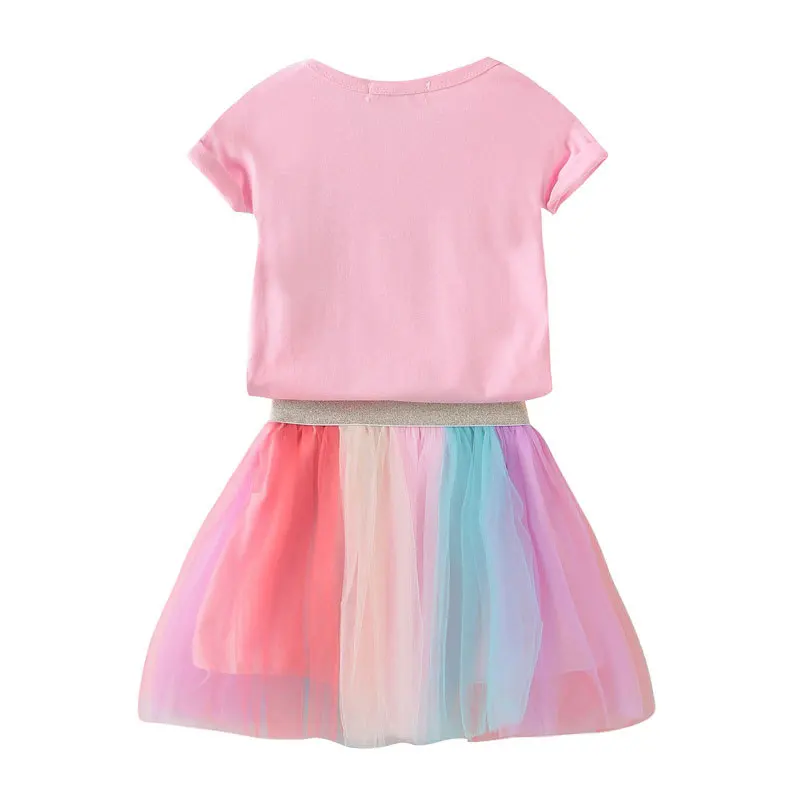 Beli Vimikid Anak Perempuan Set 2018 Baru Ins Kapas Kartun Unicorn T Kemeja + Warna Mesh 2 Pcs Setelan Putri Bola gaun untuk Anak anak K1