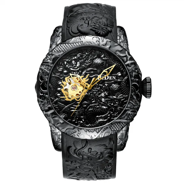 

BIDEN Black Open Work Clock Male Silicone Band Design Men's Mechanical Automatic Wrist Watches Top Brand Luxury Montre Homme