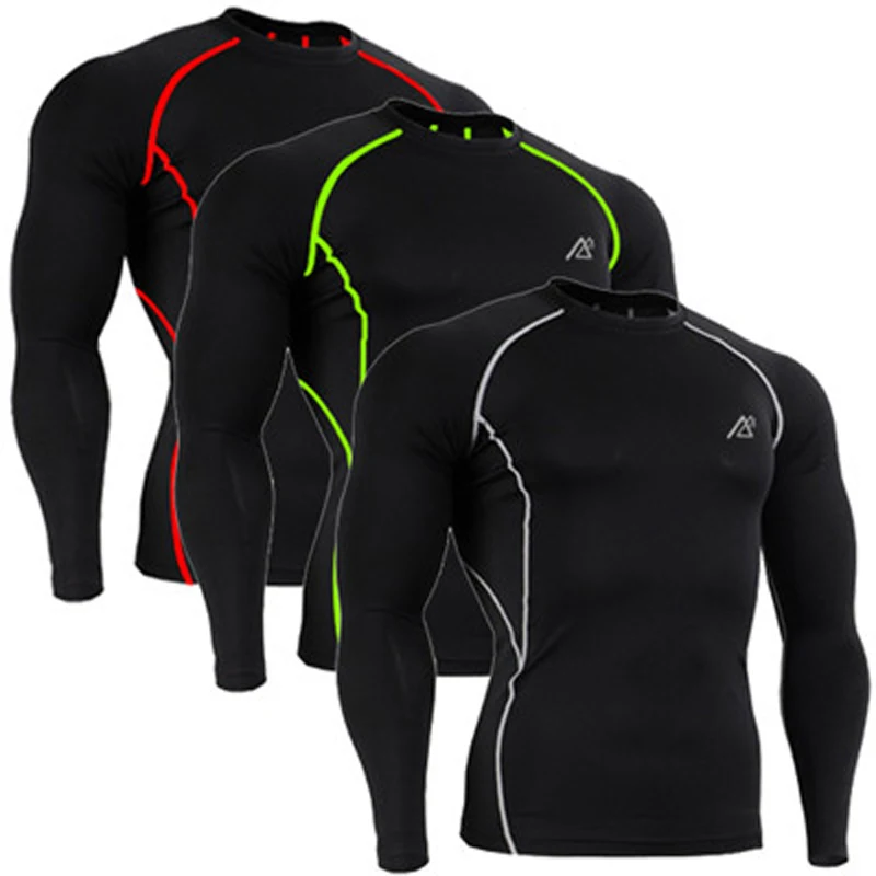 Men's Skin tight Technical Compression Base Layer Champions Shirt Workout MMA Long Sleeves T