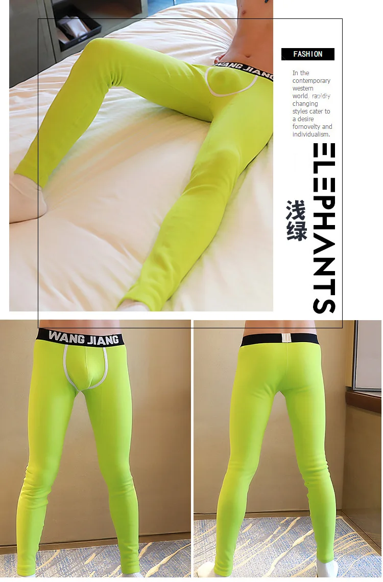 Men Long Johns Warm Pants Thick Middle Waist Slim Elastic Solid Breathable Male Sexy Underwear Tight Legging Bottoms long johns pants