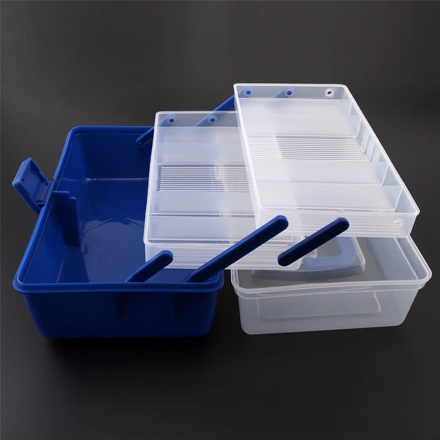 Blue + Transparent Portable 30*18*15cm Multifunctional 3 Layers