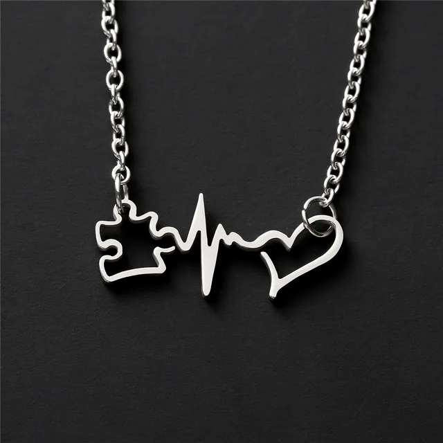 Autism Pendant Inspirational Awareness Heartbeat Accept Understand Love Necklace Jewelry YLQ7806