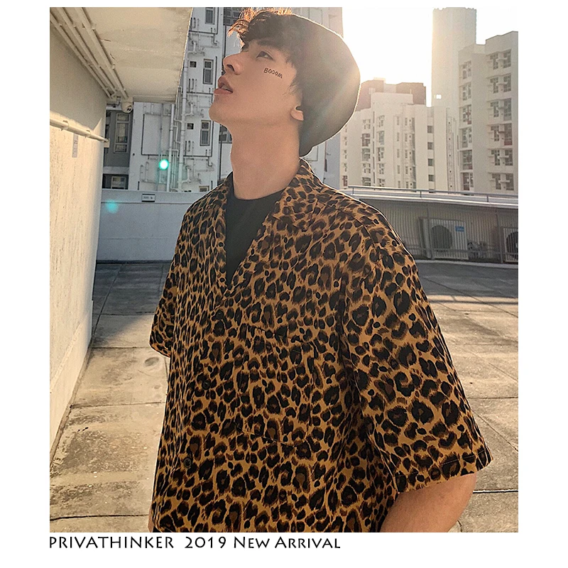 Privathinker Leopard Гавайские рубашки для мужчин Мода 2019 s Harajuku повседневное рубашка с