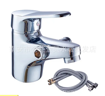 Full copper single hole hot and cold basin faucet, shower faucet wash basin mixer faucet + pressurized square shower head + tube