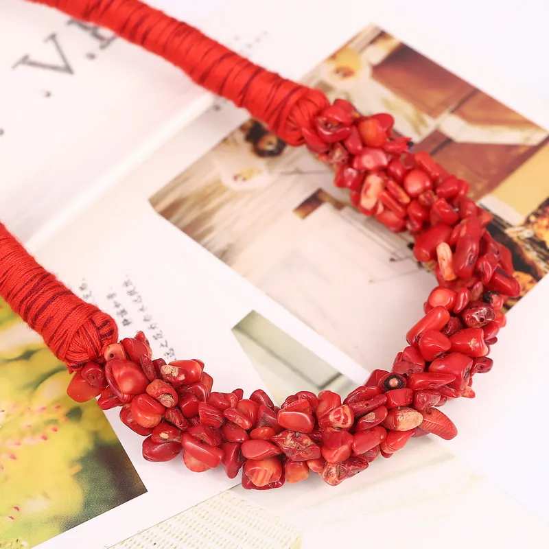 Женское колье чокер MINHIN из натурального красного камня кораллового цвета|necklace