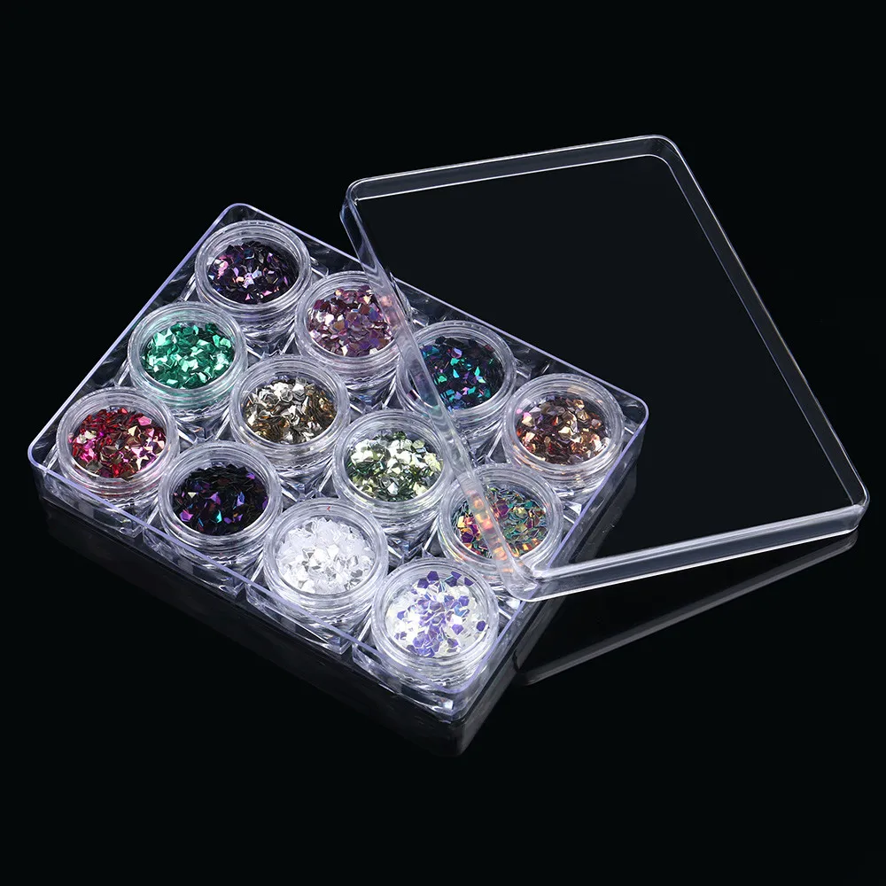 

12 Color/Set Charm Nail Manicure Accessories 3D Diamond Sequins Three Dimensional Diamond New Rhombus Nail Art Sequins