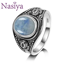 Nasiya, натуральный лунный камень, 925 серебряные ювелирные изделия, кольца для мужчин и женщин, вечерние, для свадьбы, юбилея, помолвки, подарки, хорошее ювелирное изделие