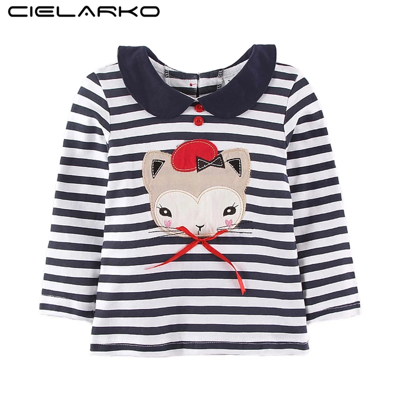 

Cielarko Girls T Shirts Long Sleeve Tops Striped Animal Appliques Spring Autumn Kids Clothing 2017 Children Sweatshirt for Girl