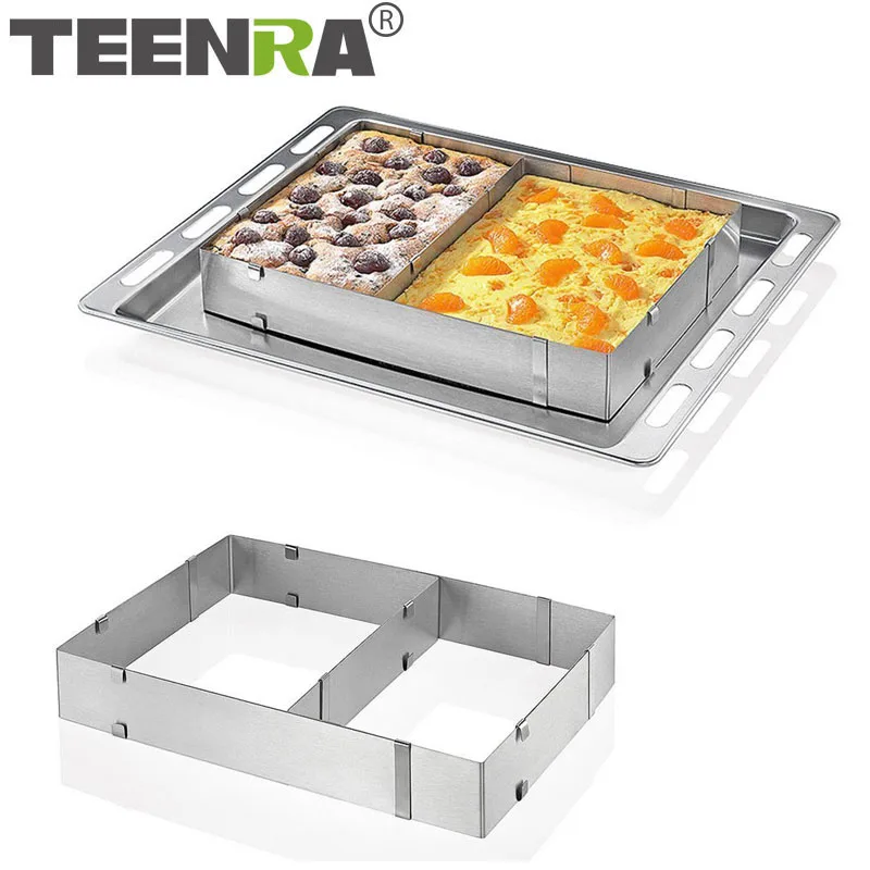 Billige TEENRA 1 Stücke Einstellbare Mousse Form Retractable Quadratkuchenform Mousse Ring Cutter Rechteck Kuchen Mousse Form Bakeware Kuchenwerkzeug
