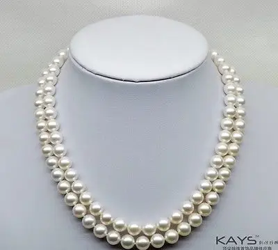 

Free shipping hot sale Women Bridal Wedding Jewelry >>double strands 9-10mm south sea white pearl necklace 18-20inch