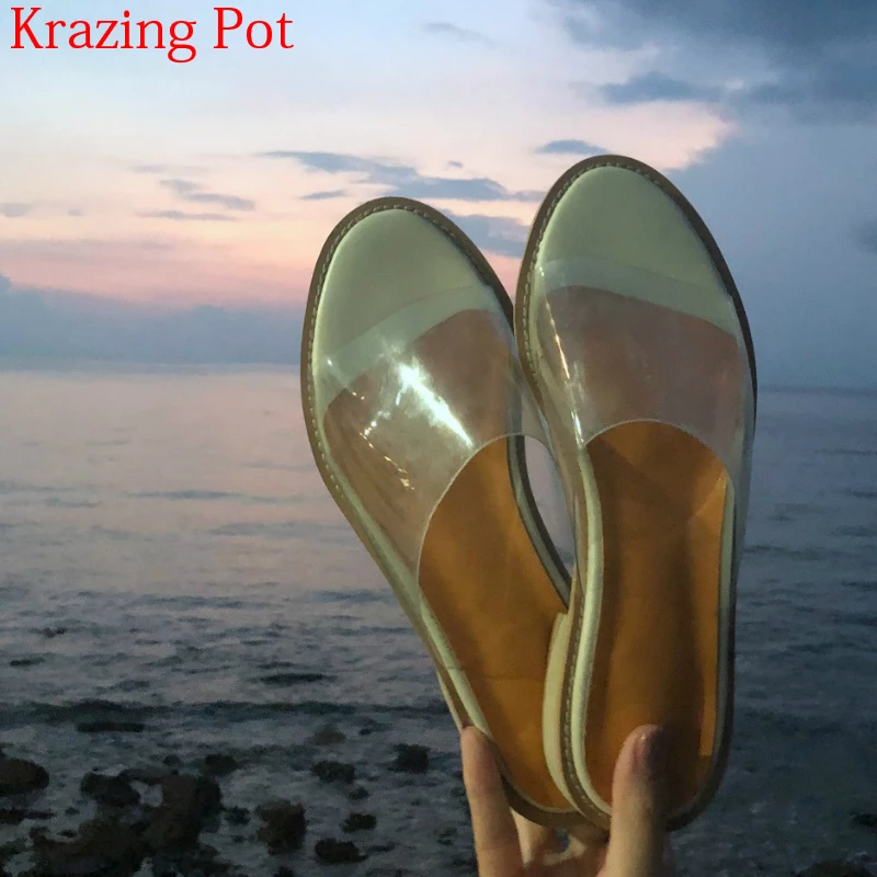 

2018 New Arrival Transparent Peep Toe Square Heel Sandals S'ling'back Causal Low Heels Summer Fashion Jelly Outside Slippers L87