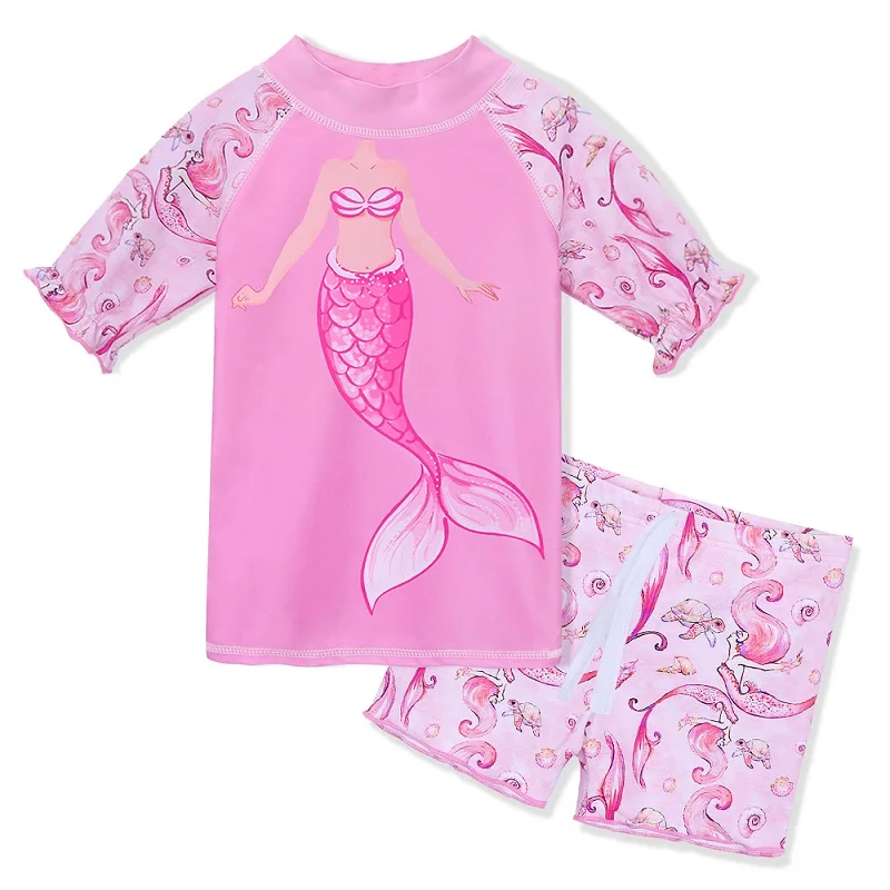 BAOHULU, Детский комплект из двух предметов, розовый купальный костюм русалки для девочек с УФ-защитой SPF 50+ солнцезащитный купальник, летняя пляжная одежда для серфинга - Цвет: S274 PinkFish